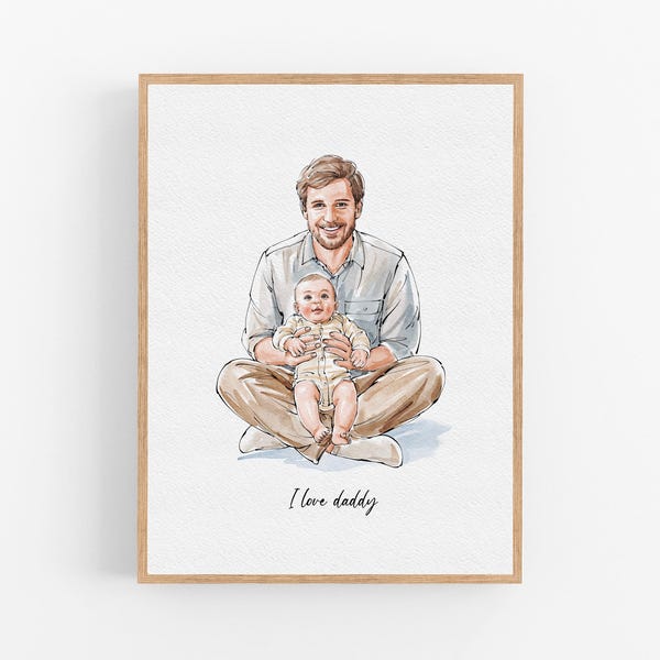 Custom Portrait for Dad and Mom, Watercolor Painting From Photo, Father's Day Gift, Gift from daughter, Father and bride Portrait
