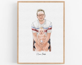 Watercolour Line People Portrait, Pen and Ink Drawing, Gifts For The Couple, Personalised Art, Custom family portrait