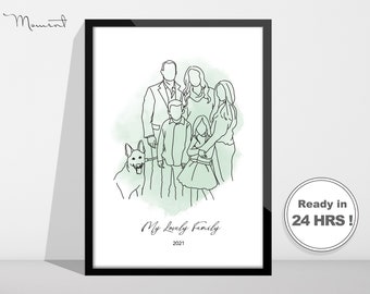 Hochzeitsportrait, Familienportrait, Benutzerdefinierte Linienzeichnung, Verlobung, personalisiertes Foto, Gesichtslose Zeichnung, Geschenke für das Paar