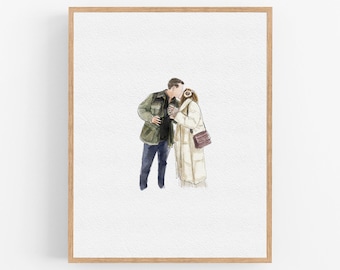 Cadeau personnalisé Saint-Valentin pour femme mari, portrait de couple aquarelle à partir d'une photo, cadeau de mariage personnalisé, art mural minimaliste