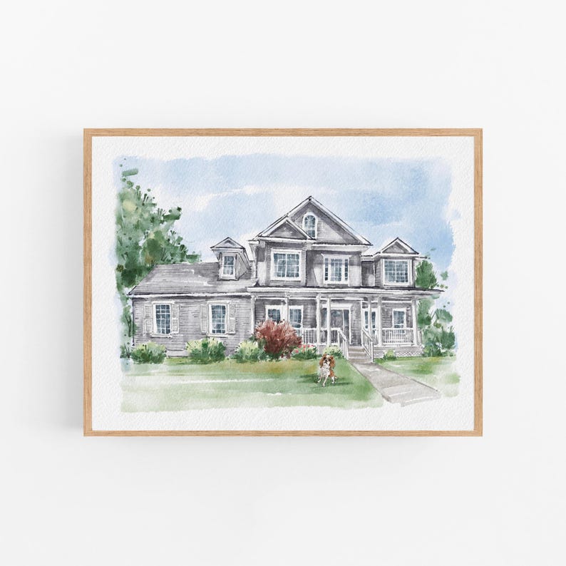 Custom Watercolor House Portrait, Wedding Venue drawing, New Home Housewarming Gift From Photo, First Home Gift, Realtor Closing Gift image 1