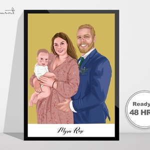 Gepersonaliseerde tekening cartoonportret, aangepaste familieportret illustratie van foto, portrettekening koppels poster digitaal printen