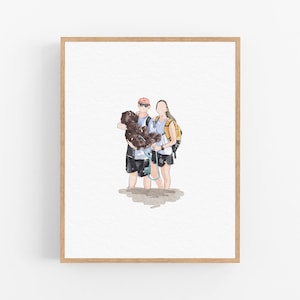 Aangepast miniportret, aquarel familieportret van foto, gepersonaliseerd jubileumcadeau, minimalistische muurkunst, familiecadeaus