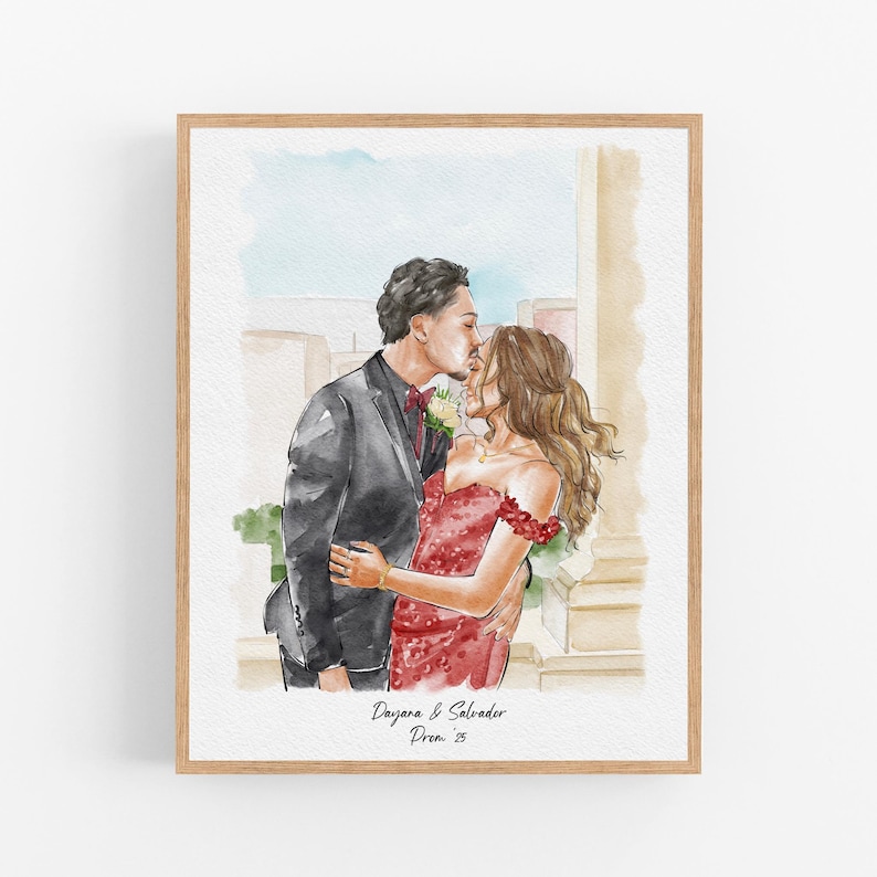 Couple Proposal Portrait, Custom Portrait From Photo, Engagement Gift, Gift for Couples, Anniversary Gift for him, Watercolor Painting image 7