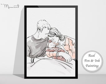 Custom Portrait Couple Portrait Family Portrait From Photo Watercolour Print Gift For Him Gift For Her Mother's Day