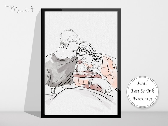 Watercolour Line People Portrait, Pen and Ink Drawing, Gifts for the  Couple, Personalised Art, Custom Family Portrait 