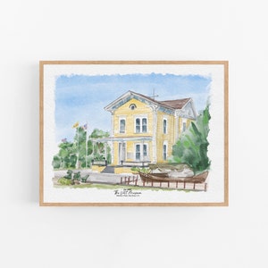 Custom Watercolor House Portrait, Wedding Venue drawing, New Home Housewarming Gift From Photo, First Home Gift, Realtor Closing Gift image 2