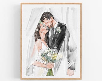 Personalisiertes Aquarell Portrait vom Foto, Handgemaltes Portrait für Paare, Hochzeitsgeschenk für Ihn, Heiratsantrag
