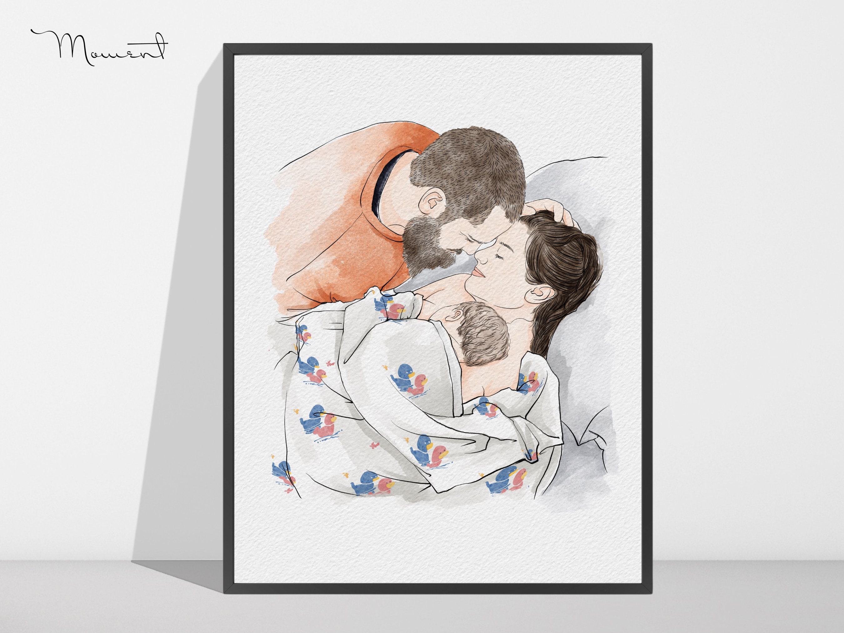 Watercolour Line People Portrait, Pen and Ink Drawing, Gifts for the  Couple, Personalised Art, Custom Family Portrait 