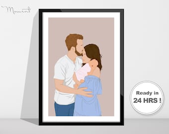 Custom Portrait, Personalised Photo, Faceless Portrait, Family Portrait, Custom Drawing, Gender Reveal Ideas