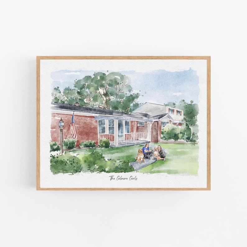 Custom Watercolor House Portrait, Wedding Venue drawing, New Home Housewarming Gift From Photo, First Home Gift, Realtor Closing Gift image 3