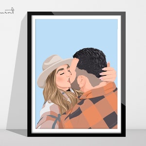 Custom Couple Portrait painting from photo, Personalized Loved one Cartoon Portrait, Customizable Anniversary Gift for Husband