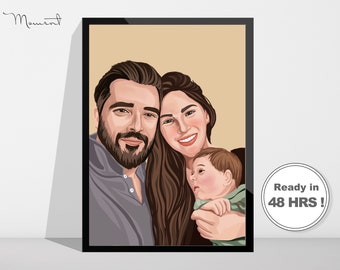 Retrato familiar personalizado, retrato de caricatura, Día de la Madre, arte vectorial personalizado, retrato personalizado, retrato de pareja, retrato personalizado