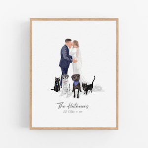 Personalised Family and Pets Watercolor Portrait, Custom Watercolor Painting from Photo, Hand drawn for Wedding/Grandparents Portrait