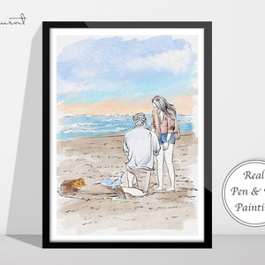 Aangepast portret van foto, portret koppel, jubileumcadeau, voorstelcadeau, huwelijksuitnodiging, verlovingscadeau, tekening met pen en inkt