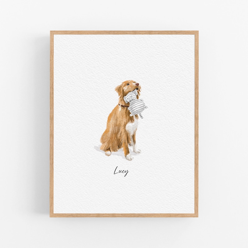 Custom Minimal Watercolor Pet Portrait, Pet Loss Gift, Dog Portraits From Photo, Personalised Dog memorial Gift on Framed image 3