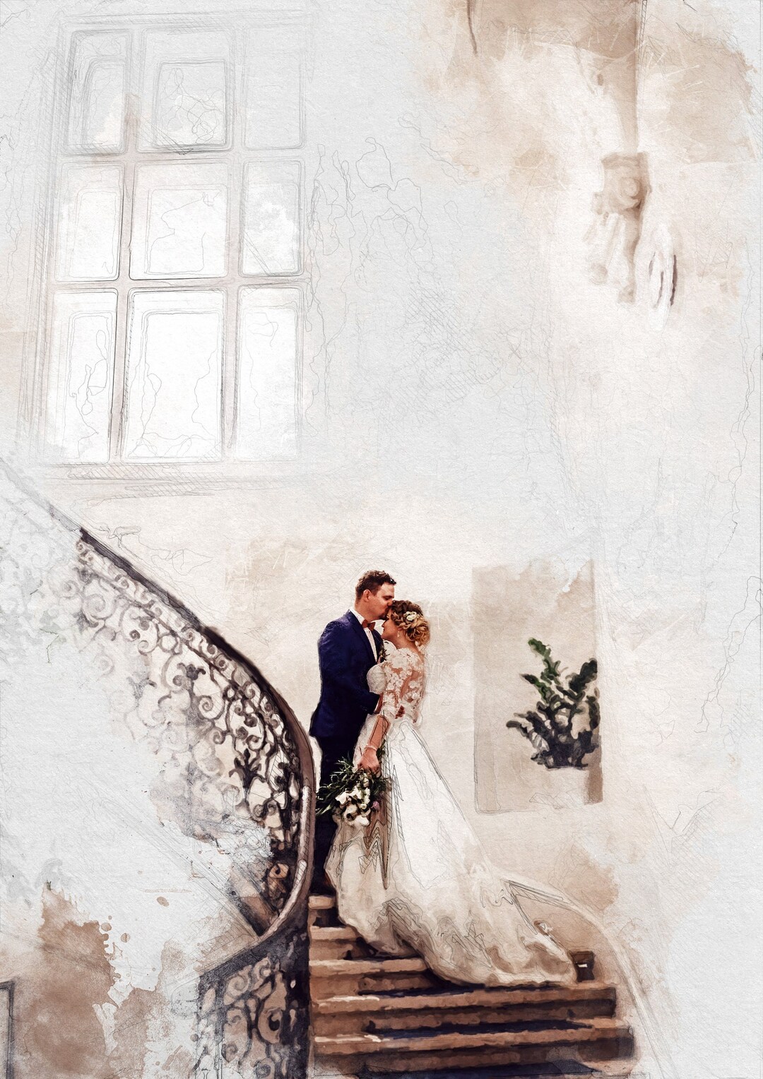 Custom Watercolor Painting, Portrait Painting From Photo, Wedding Portrait, Anniversary Gift, Wedding Gift, Personalized Gift