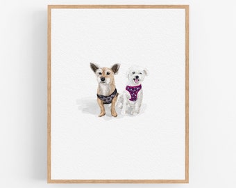 Aangepaste minimale aquarel huisdier portret, huisdier verlies cadeau, hondenportretten van foto, gepersonaliseerd cadeau hond gedenkteken op ingelijst
