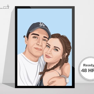 Custom Family Portrait Illustration from Photo, Personalized Drawing Cartoon Family Portrait, Couples Portrait Drawing Poster Print Digital