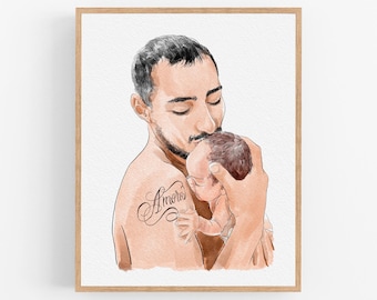Benutzerdefinierte Vater Porträt vom Foto, Vater Geschenk von Tochter, Vater Sohn Porträt, NewDad Geschenk, Vatertag von Stiefvater, Familien Zeichnung