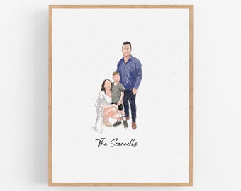 Custom Watercolor Painting from Photo, Hand drawn Faceless Portrait, Custom Family Gift, Gift for Mom/Dad, Personalised Gift