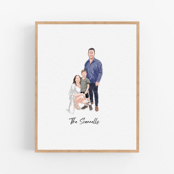 Custom Watercolor Painting from Photo, Hand drawn Faceless Portrait, Custom Family Gift, Gift for Mom/Dad, Personalised Gift