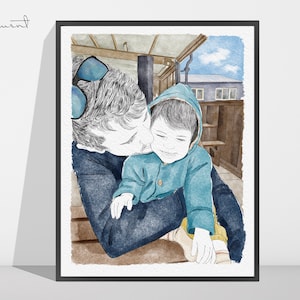 Custom Fathers Day Gifts From Photo, Watercolor Painting From Photo, Custom Family Portrait, Unique Husband/Dad Gift
