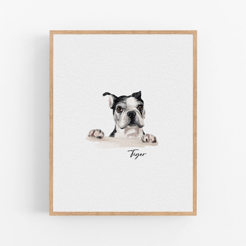 Custom Minimal Watercolor Pet Portrait, Pet Loss Gift, Dog Portraits From Photo, Personalised Dog memorial Gift on Framed image 5