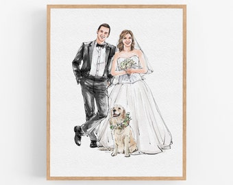 Custom Handpainted Pet with Family, Watercolor Family/Couple/Pet Portrait from photo, Thoughtful Pet Gift for dog lovers, Pet Death Gift