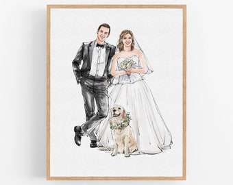 Animal de compagnie peint à la main personnalisé avec famille, portrait de famille/couple/animal de compagnie à l'aquarelle à partir d'une photo, cadeau attentionné pour les amoureux des chiens, cadeau de décès d'animal de compagnie