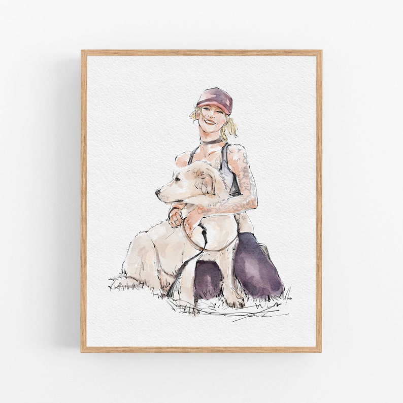Custom Handpainted Pet with Family, Watercolor Family/Couple/Pet Portrait from photo, Thoughtful Pet Gift for dog lovers, Pet Death Gift image 2