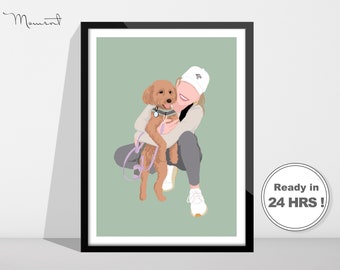 Custom Faceless Portrait with Pet, Owner and Pet Portrait, Cat Memorial, Pet remembrance gift, Dog Memorial, Keepsake Memory Gift