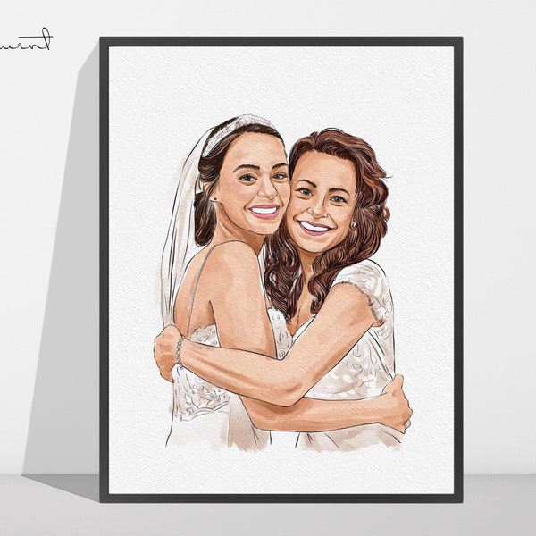 Watercolor Painting from Photo, Custom Detailed Wedding Portraits, Unique Wedding Gift, Personalized Mother Daughter Portrait