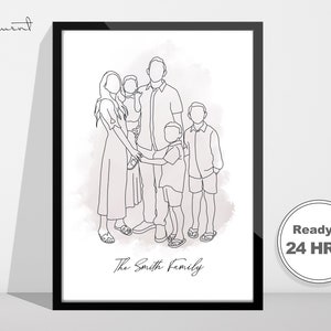 Custom Line Drawing, Line Art, Family Portrait, Couple Portrait From Photo, Faceless Portrait, Mother's Day Gift, Wedding Gift
