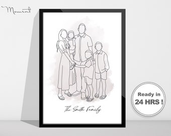 Custom Line Drawing, Line Art, Family Portrait, Couple Portrait From Photo, Faceless Portrait, Mother's Day Gift, Wedding Gift
