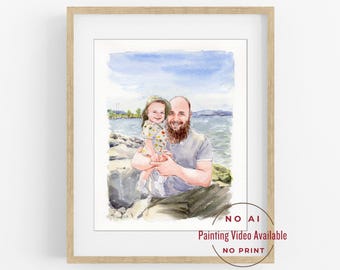 Benutzerdefiniertes Vaterporträt vom Foto, handgemaltes Familienporträt, Vatertagsgeschenk, erstes Vatertagsgeschenk, Vater-Sohn-Zeichnung, Geschenk von Frau