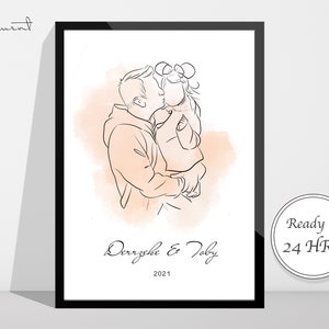 Couple Portrait,Custom Portrait, Custom Line Drawing, Digital Prints, Engagement, Faceless Drawing, Drawing From Photo