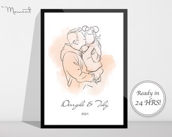 Couple Portrait,Custom Portrait, Custom Line Drawing, Digital Prints, Engagement, Faceless Drawing, Drawing From Photo