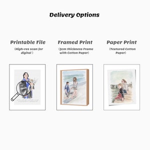 Fathers Day Gift from Wife, Custom Detailed Watercolor Portraits from Daughter, Personalized First Father's Day Gift from Photo image 7