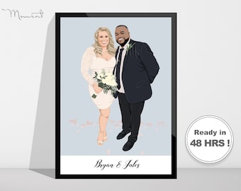 Custom Wedding portrait from Photo, Personalized Drawing Cartoon Family Portrait, Wedding Gift For Couple, Anniversary gift, Bride and Groom