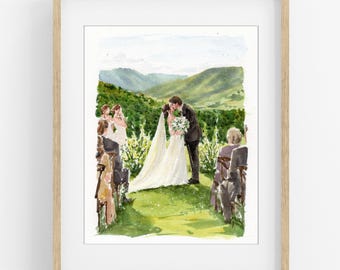 Custom Wedding Portrait from Photo, Paper Anniversary Watercolor Portrait, Just Married Gift, 1st Anniversary Gift For Him, Wedding Art Gift