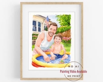 Custom Portrait for Dad and Mom, Watercolor Painting From Photo, Father's Day Gift, Gift from daughter, Father and bride Portrait
