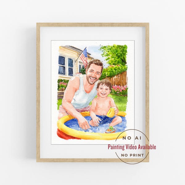 Ritratto personalizzato per papà e mamma, dipinto ad acquerello da foto, regalo per la festa del papà, regalo da figlia, ritratto di padre e sposa