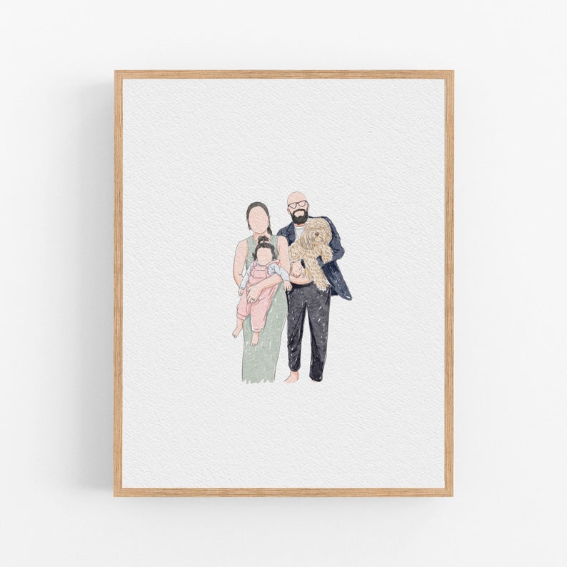 Personalized Watercolor Drawing, Minimal Portrait from photo, Family Portrait, Couples Portrait, Anniversary Gift, Christmas Gift image 3