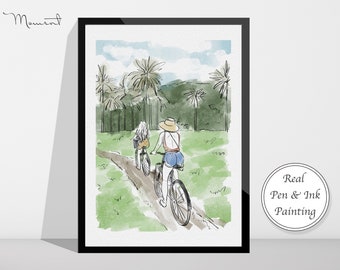 Watercolour Line People Portrait, Pen and Ink Drawing, Gifts For The Couple, Personalised Art, Custom family portrait