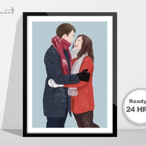 Custom Portrait From Photo, Christmas gifts, Family Portrait illustration, Couples Portrait, Digital Prints Framed Wall Art