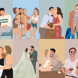 Puede incluir: Una colecci&oacute;n de ocho ilustraciones digitales que representan parejas y grupos de personas. Las im&aacute;genes muestran varias escenas, incluyendo abrazos, besos y tomados de la mano. Las ilustraciones est&aacute;n en un estilo minimalista con fondos de color s&oacute;lido.