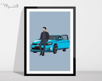 Digitale Auto Illustration, Oldtimer Porträt, Custom Car Porträt, personalisiertes Auto Foto, Anime Auto Aufkleber, Geschenk für Autoliebhaber / Kerl