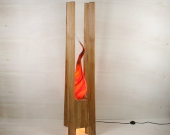 Stehlampe Lichtobjekt Holzlampe Holz Licht und Glas