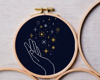 Celestial Hand, Star Cross Stitch Pattern, Embroidery Pattern